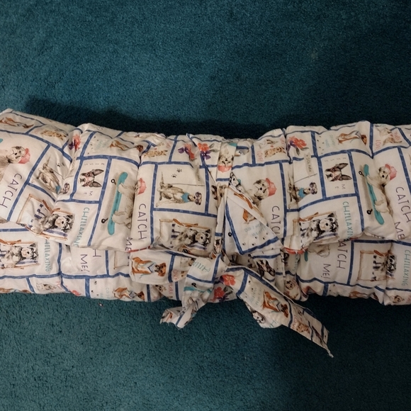Other - Dog Patterned White and Blue Pet Bolster Bed - Travel Bed